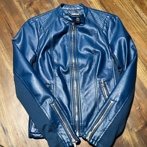 Express Jackets & Coats Express Blue Leather Look Jacket Poshmark